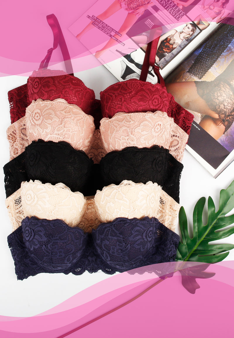 Laced Underwire Push-up Bra for Ladies