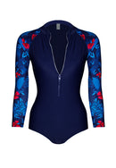 Retro Floral Zipped One Piece Rash guard