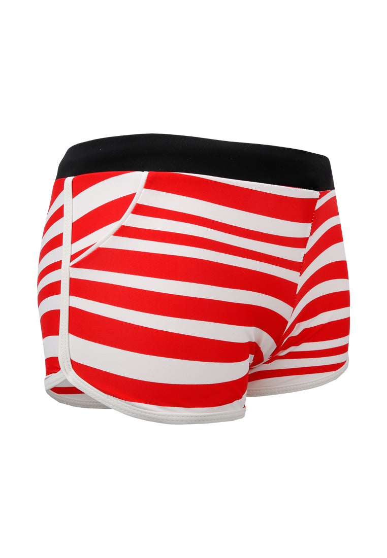 Stripes Cropped Top Rash guard And Swim Shorts Set